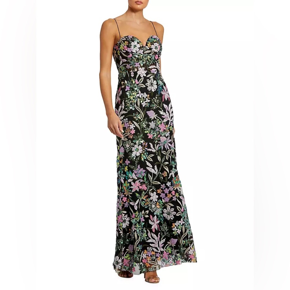 Mac Duggal Floral Embroidered Gown - Black and Multicolor
